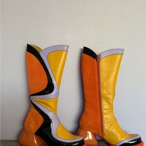John Fluevog Yellow and Orange Heeled Boots